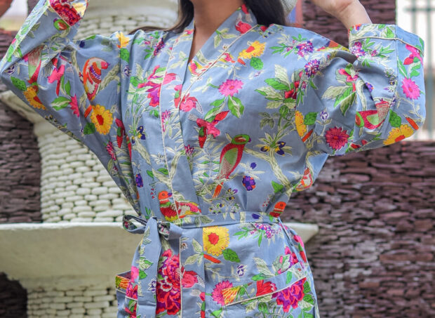 Lavender Garden Cotton Kimono Robe - Image 2