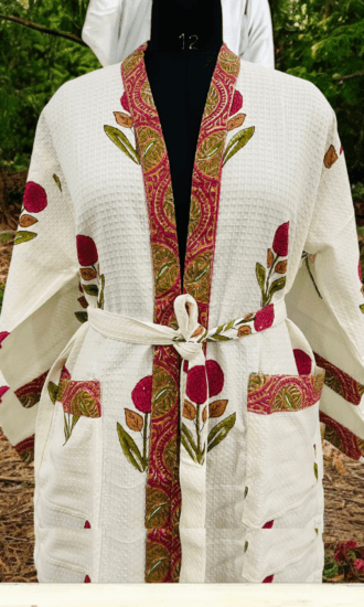hand printed cottan kimono robe