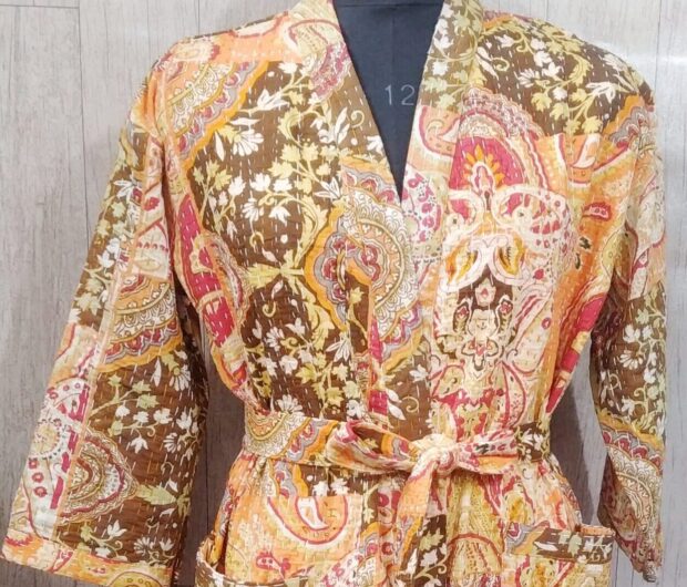 Wrap yourself in tradition and comfort with our handcrafted Kantha cotton bathrobe, a beautiful blend of heritage and elegance." "Experience luxury in every stitch—our Patchwork Kantha bathrobe is where artistry meets relaxation." "Crafted for the modern woman who appreciates timeless craftsmanship and eco-friendly fashion."