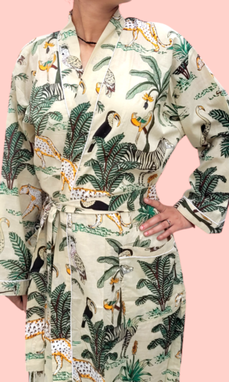 Indulge in comfort and style with our premium 100% cotton Kimono-inspired dressing gown. Made of soft organic cotton, this chic robe comes with a belt making it a great gift choice too